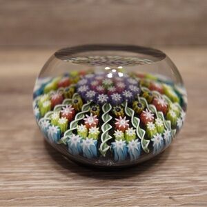 Perthshire Millefiori 11 Radial Twist 2.5 Inches FLAT TOP Paperweight Scotland